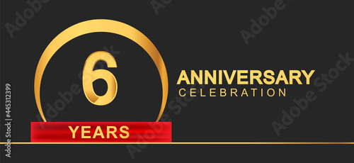 6th years anniversary celebration with elegant golden color and ring, red ribbon for anniversary celebration