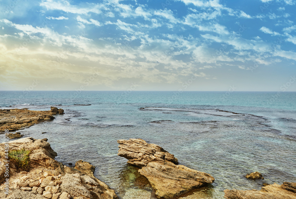 View of the Mediterranean Sea in the seaside national park of Caesarea