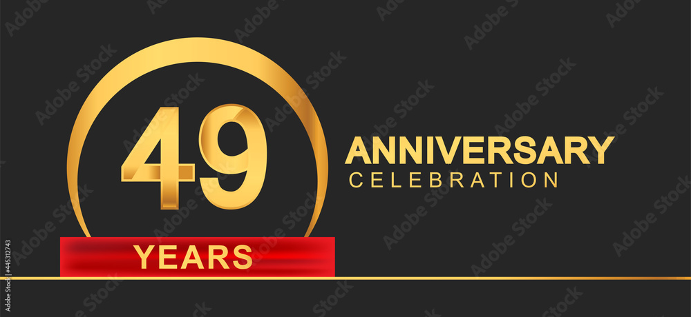 49th years anniversary celebration with elegant golden color and ring, red ribbon for anniversary celebration