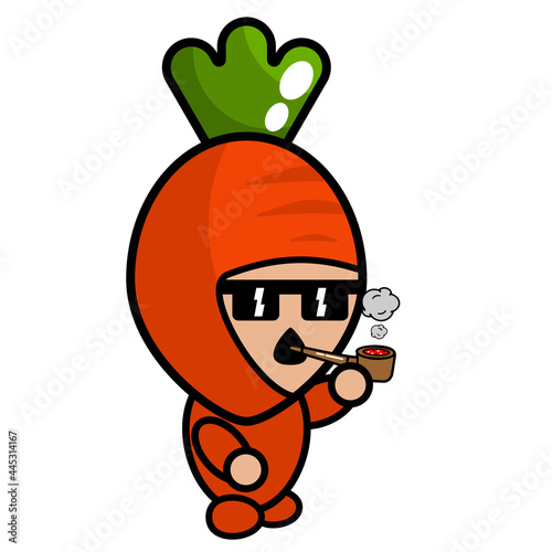 cartoon vector cute carrot mascot character smoking and wearing glasses
