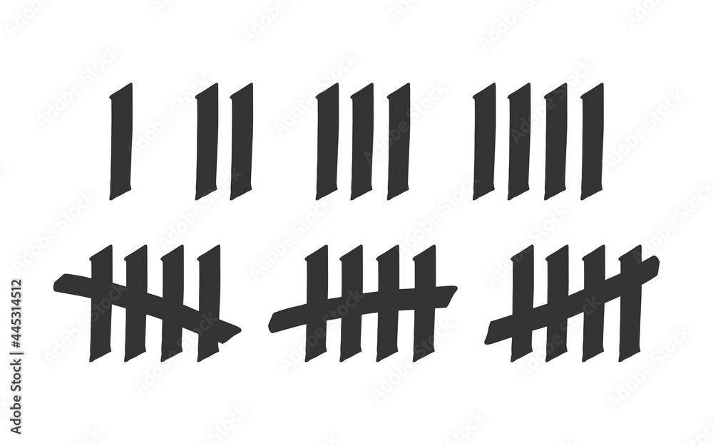 Tally marks drawn with a flat calligraphic brush. Tally marks drawn with a flat calligraphic brush.