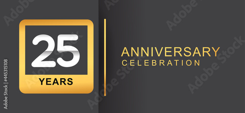 25th years anniversary logo framed with golden square isolated on black background simple and modern design for anniversary celebration.