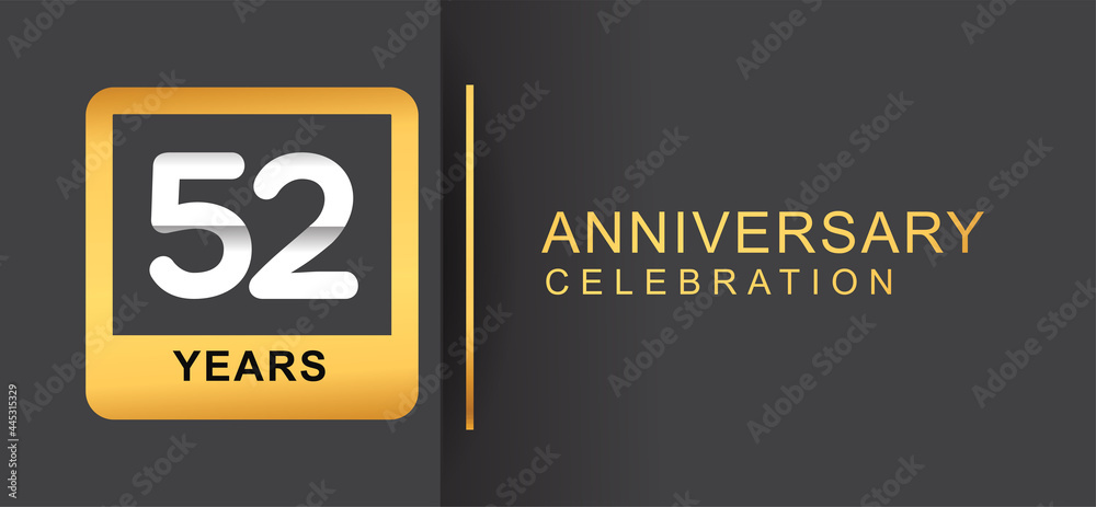 52nd years anniversary logo framed with golden square isolated on black background simple and modern design for anniversary celebration. 52nd years anniversary logo framed with golden square isolated on black background simple and modern design for anniversary celebration.