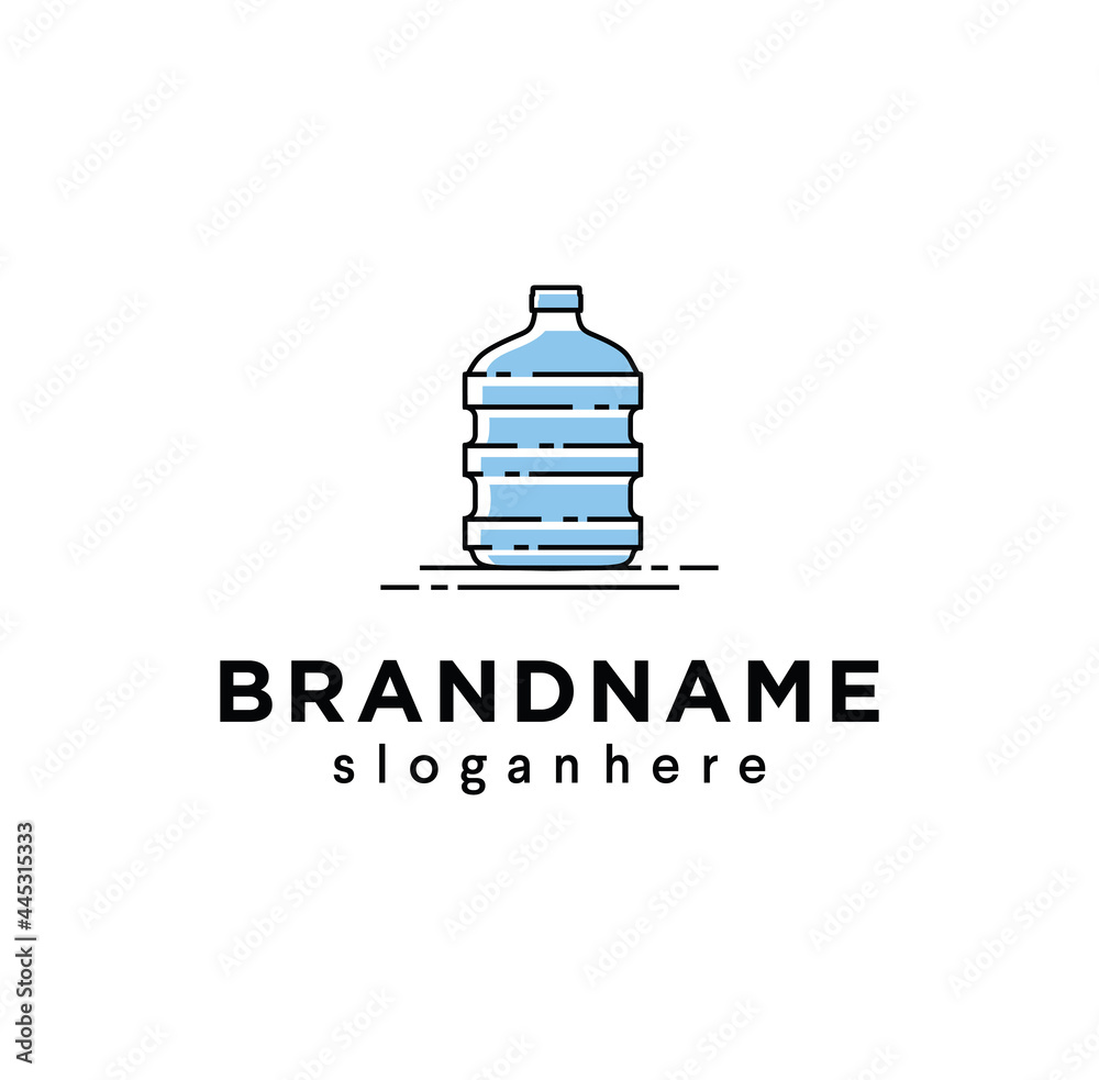 Big blue plastic bottle fresh logo potable water design illustration. Large plastic bottles of clean drinking water. Flat vector cartoon. Objects isolated on a white background.