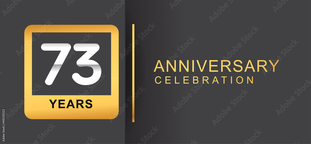 73rd years anniversary logo framed with golden square isolated on black background simple and modern design for anniversary celebration. 73rd years anniversary logo framed with golden square isolated on black background simple and modern design for anniversary celebration.