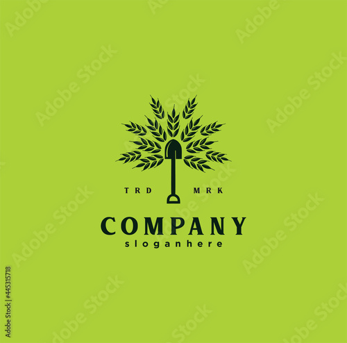 Shovel tree leaf spade nature green logo icon Vector Design Illustration