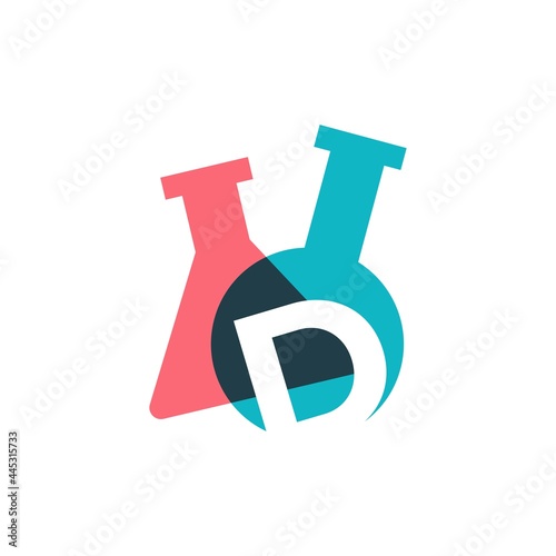 d letter lab laboratory glassware beaker logo vector icon illustration