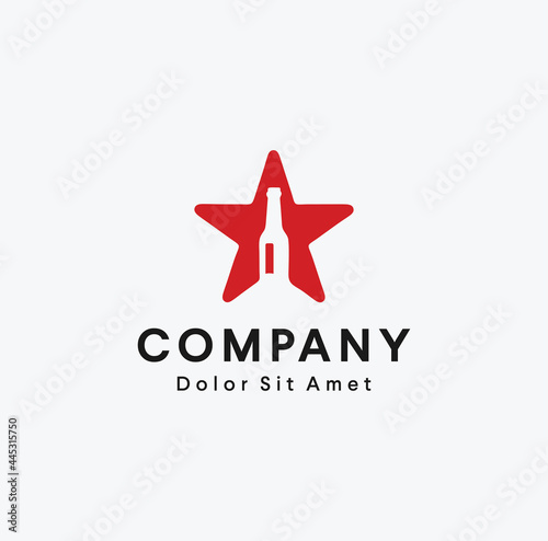 Bottle wine vineyard star logo alcohol Vector Design Illustration emblem badge