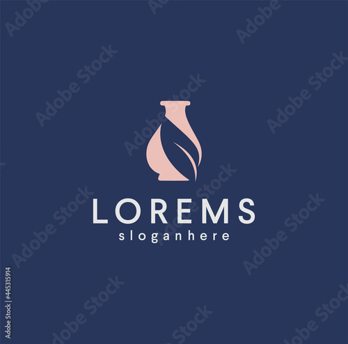 Beautiful Vase Pottery Logo  interior traditional decoration Outline Icon Stock Vector Illustration