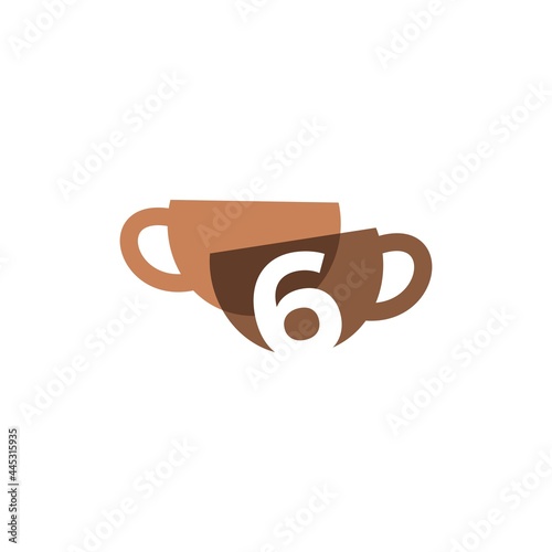 six 6 number coffee cup overlapping color logo vector icon illustration