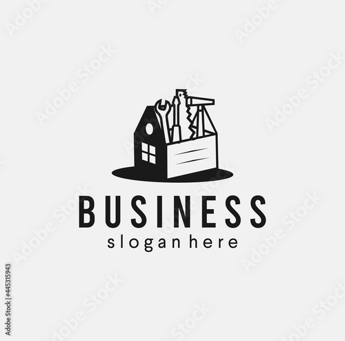 House service toolbox logo icon Illustration. Home service repair and real estate builder logo designs Vector Template