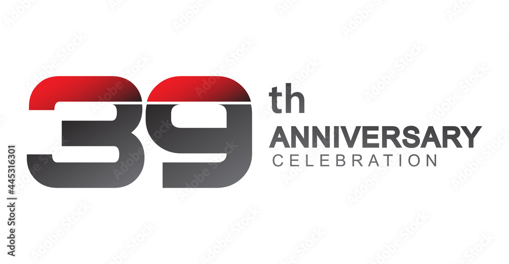 39th anniversary logo red and black design simple isolated on white background for anniversary celebration. 39th anniversary logo red and black design simple isolated on white background for anniversary celebration.