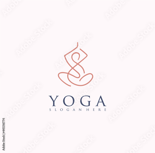Meditation yoga logo line symbol  beauty design template concept illustration. abstract wellness and body zen pose Icon outline