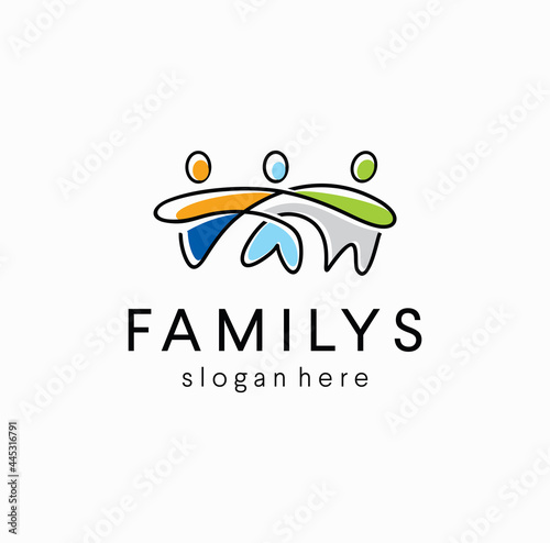 Community people group logo Design social icon template Vector Illustration.  teamwork connection design concept family photo