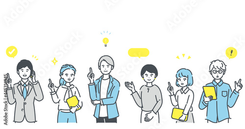 指差す、ポジティブな表情のビジネスパーソンのイラスト素材