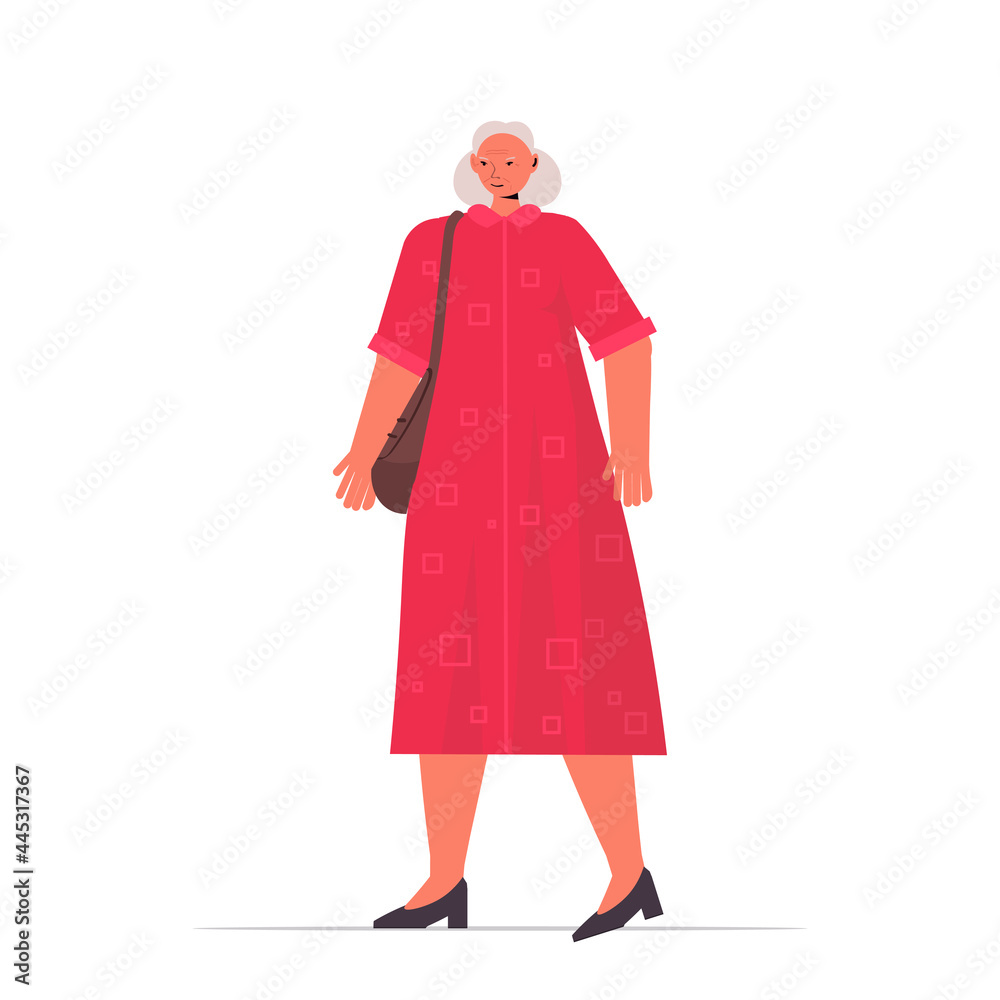 old woman in casual trendy clothes senior female cartoon character standing pose