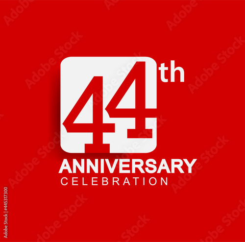 44th years anniversary logo with white square isolated on red background simple and modern design for anniversary celebration.