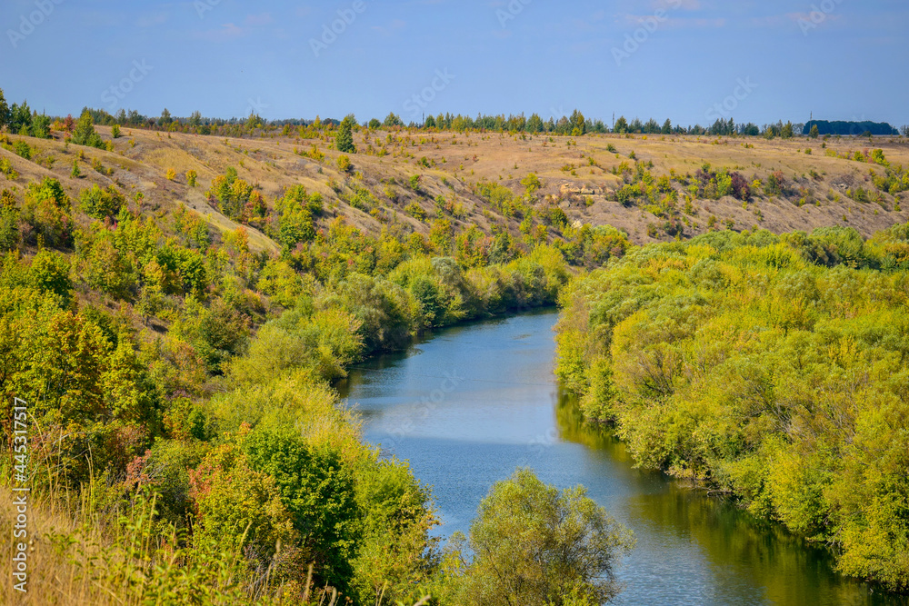 Fototapeta premium High banks of the Don river in autumn, Lipetsk region of Russia
