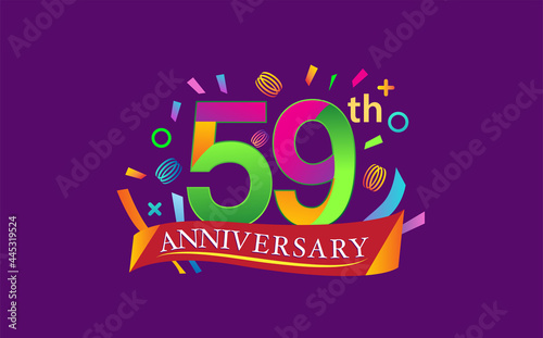 celebration 59th anniversary background with colorful ribbon and confetti. Poster or brochure template. Vector illustration. photo