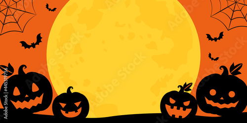 ハロウィンの満月とかぼちゃランタンのベクターイラストフレーム背景