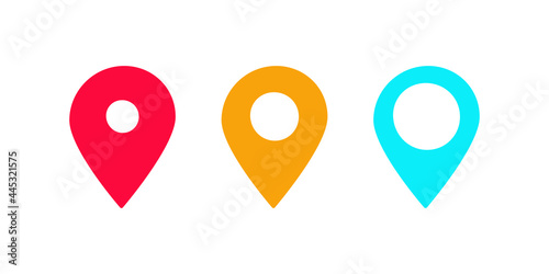Geotag set. Geolocation. Vector flat icon. Pin pointer. Geotag marker.