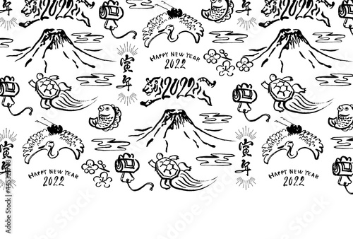 寅年　年賀状　トラと正月柄