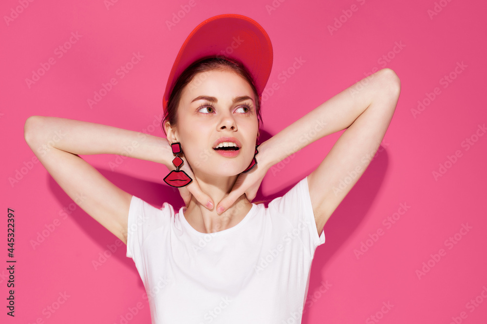 pretty young woman in red cap decoration fashion summer glamor pretty young woman in red cap decoration fashion summer glamor
