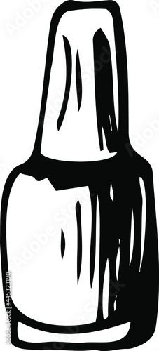 A sketch of a small bottle with nail polish. Hand-drawn black and white vector illustration.