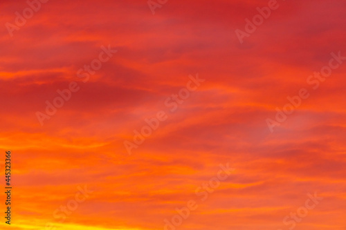 Canvas Print Red sky with clouds at sunset.
