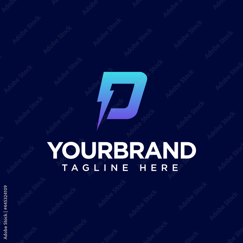 Flash D letter vector logo template. This font with thunder symbol. Logotype. Alphabet suitable for fast, power, electric, identity, etc