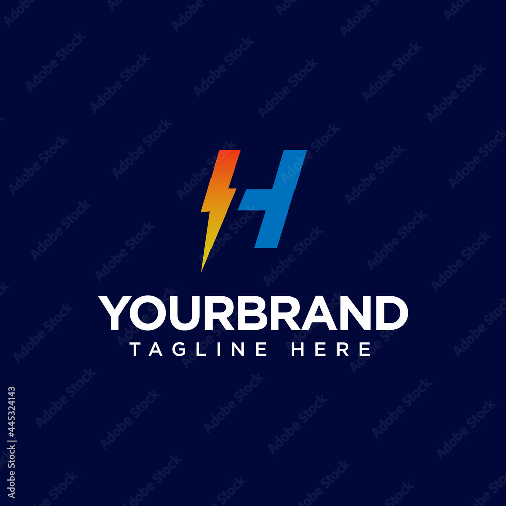 Vector H logo initial letter design template with lightning symbol as ...