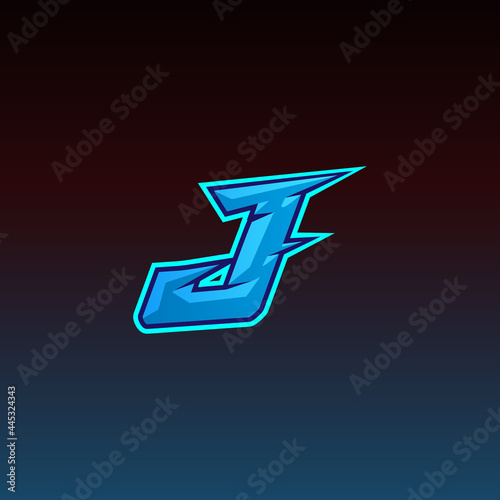 J Logo ESport Gaming Initial Design Vector Template in Blue Color