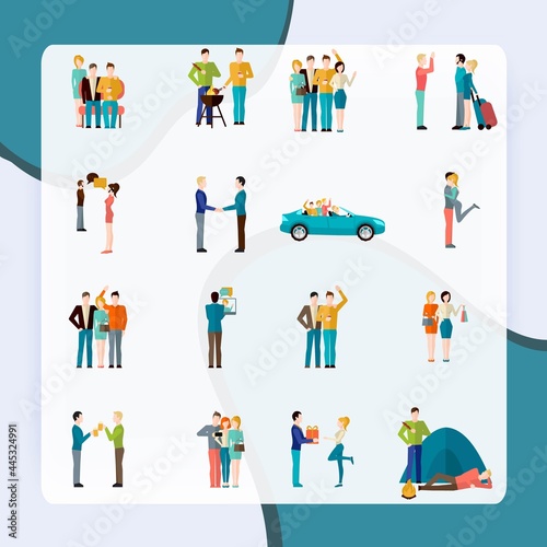 Friends company teamwork togetherness and brotherhood concept icons set isolated vector illustration