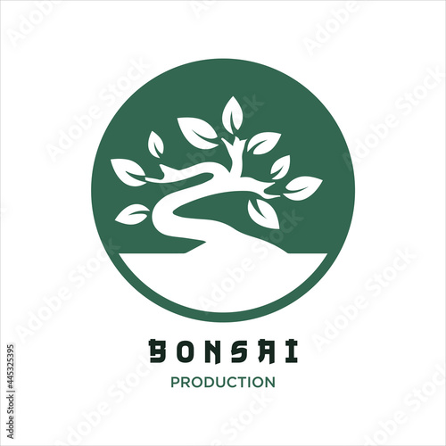 Oriental Bonsai Art Tree, Japanese Small Plant Tree Silhouette logo design vector.