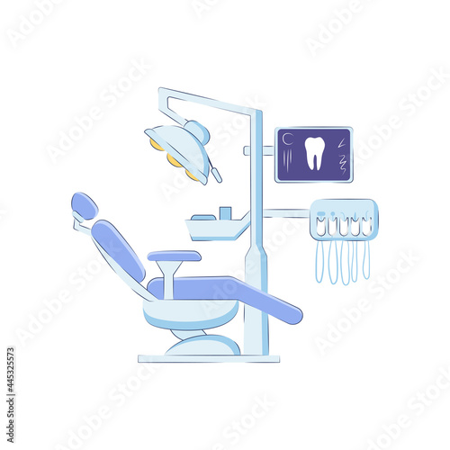 Dental medical chair isolated on white background. Dentist's workplace. Vector illustration in flat style.