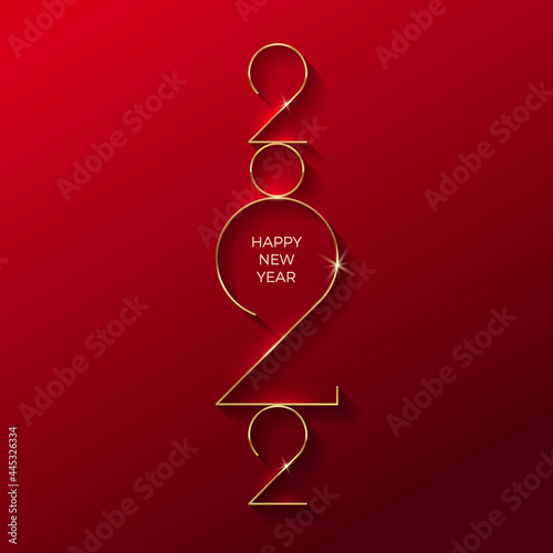 Golden 2022 New Year logo. Holiday greeting card. Vector illustration. Holiday design for flyer, greeting card, invitation, calendar, etc.