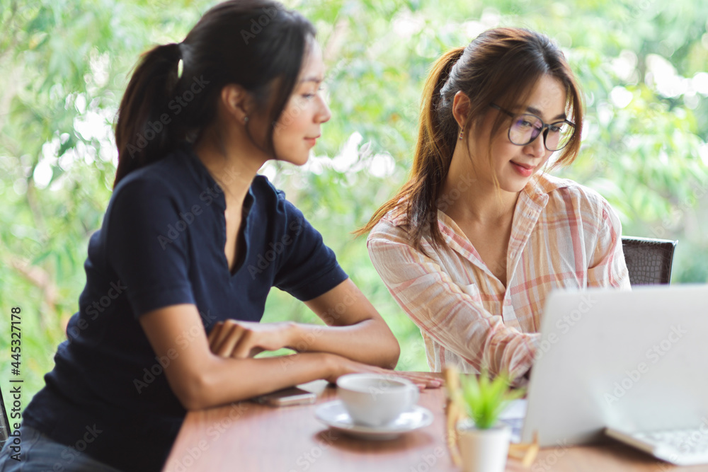 Side view of two businesswomen consulting on their project