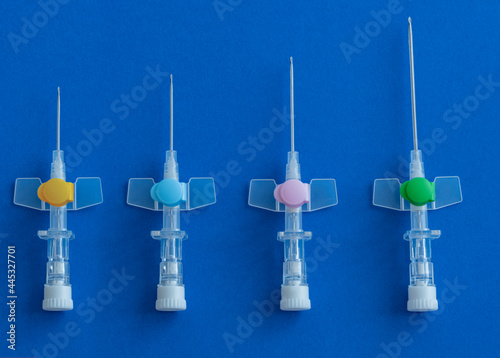 Peripheral venous catheters placed on the therapy trolley in the infirmary