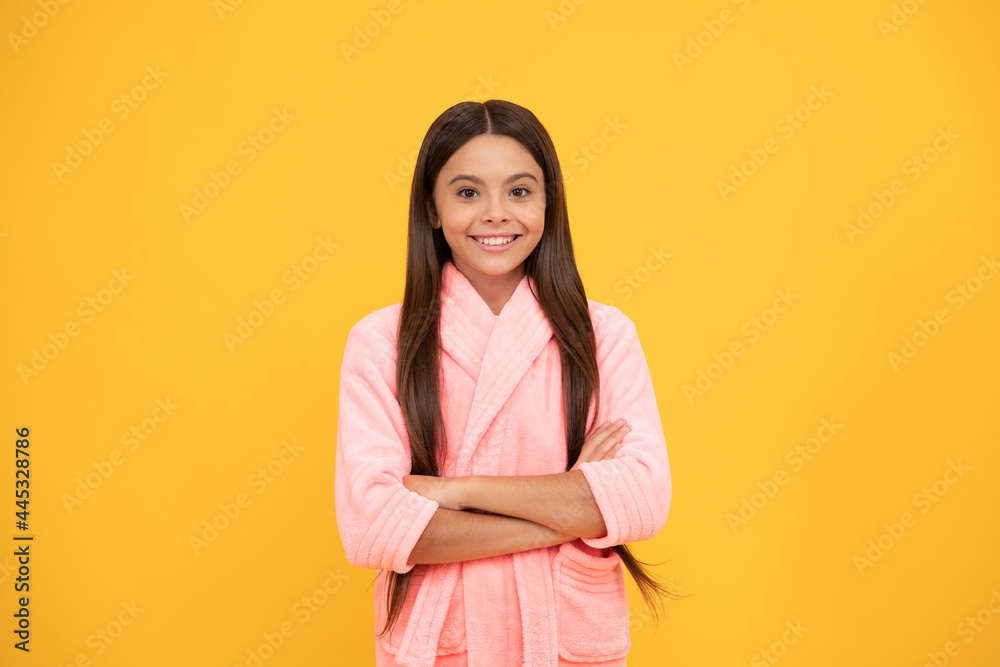 happy teen girl in home terry bathrobe, morning happy teen girl in home terry bathrobe, morning