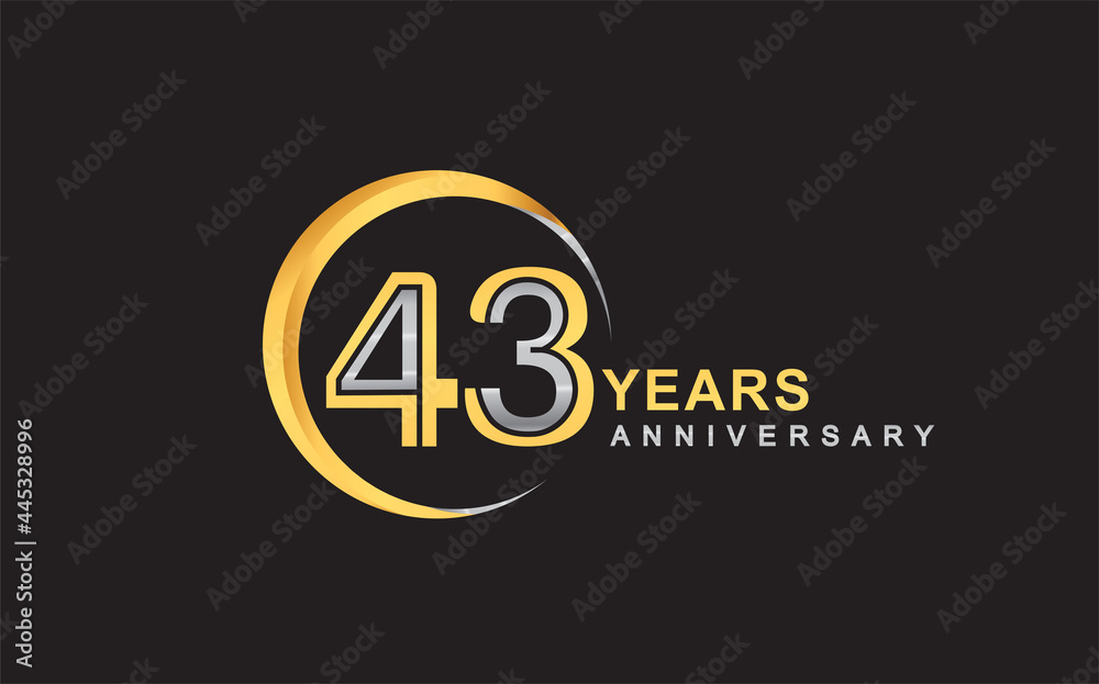 43rd years anniversary golden and silver color with circle ring isolated on black background for anniversary celebration event 43rd years anniversary golden and silver color with circle ring isolated on black background for anniversary celebration event
