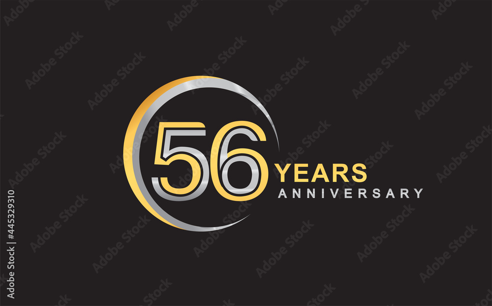 Obraz premium 56th years anniversary golden and silver color with circle ring isolated on black background for anniversary celebration event