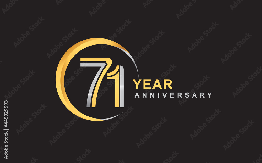 71st years anniversary golden and silver color with circle ring isolated on black background for anniversary celebration event 71st years anniversary golden and silver color with circle ring isolated on black background for anniversary celebration event