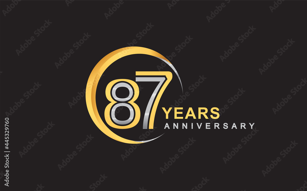 87th years anniversary golden and silver color with circle ring isolated on black background for anniversary celebration event 87th years anniversary golden and silver color with circle ring isolated on black background for anniversary celebration event