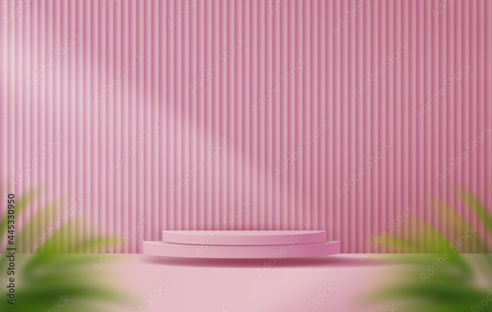 Cosmetic light pink background minimal and premium podium display for product presentation branding and packaging presentation. studio stage with shadow of leaf background. 3D illustration design Cosmetic light pink background minimal and premium podium display for product presentation branding and packaging presentation. studio stage with shadow of leaf background. 3D illustration design