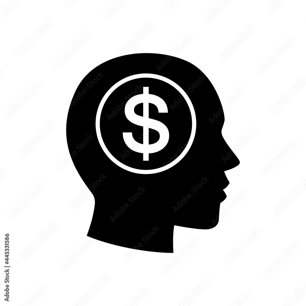 Dollar sign with human head icon,  Business and finance concept, Money making idea, Graphic design element, Vector illustration