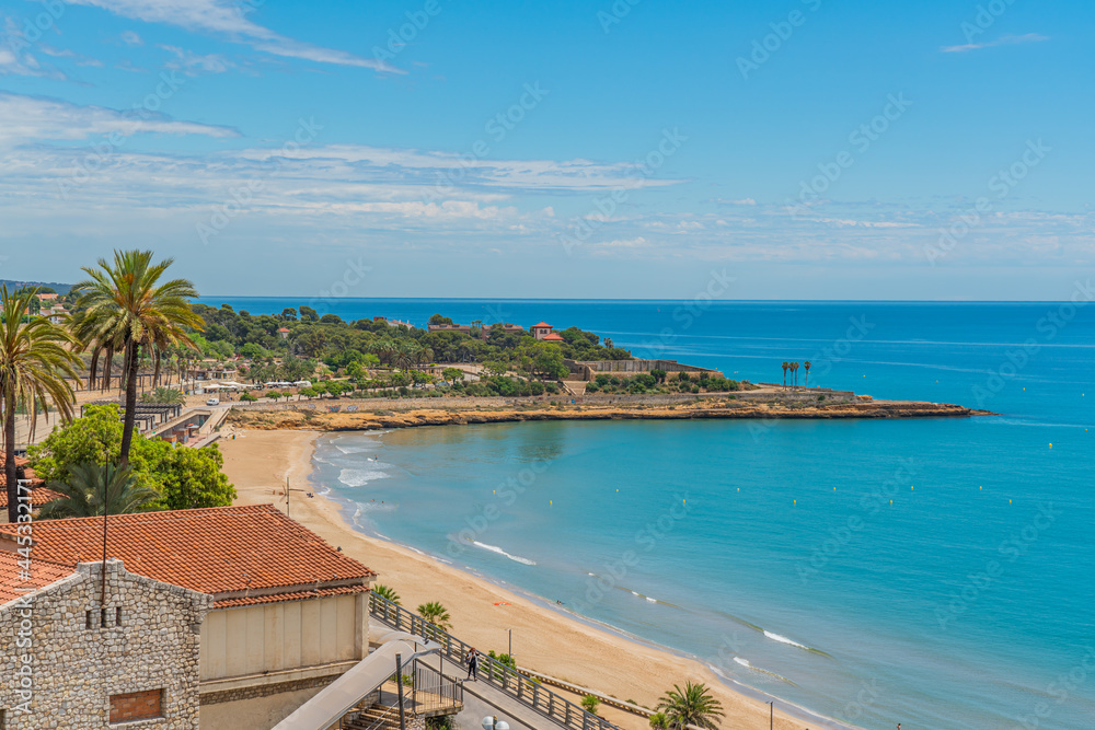 View of El Miracle Beach in Tarragona during June in Spain.