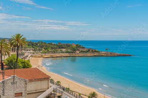 View of El Miracle Beach in Tarragona during June in Spain.