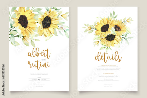watercolor sunflowers wedding invitation card set