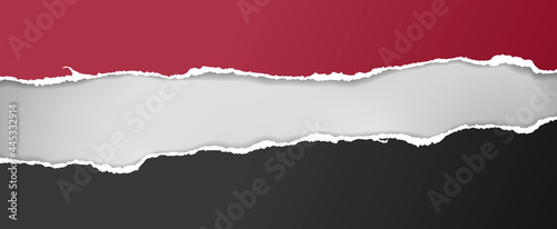 Wallpaper Mural Torn, ripped dark red, black paper strips with soft shadow are on white background for text. Vector illustration Torontodigital.ca