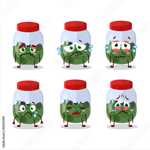 Eyeball in jar cartoon character with sad expression